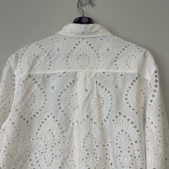 H&M White Eyelet Button Down Long Sleeves Shirt Size Medium - Picture 6 of 10